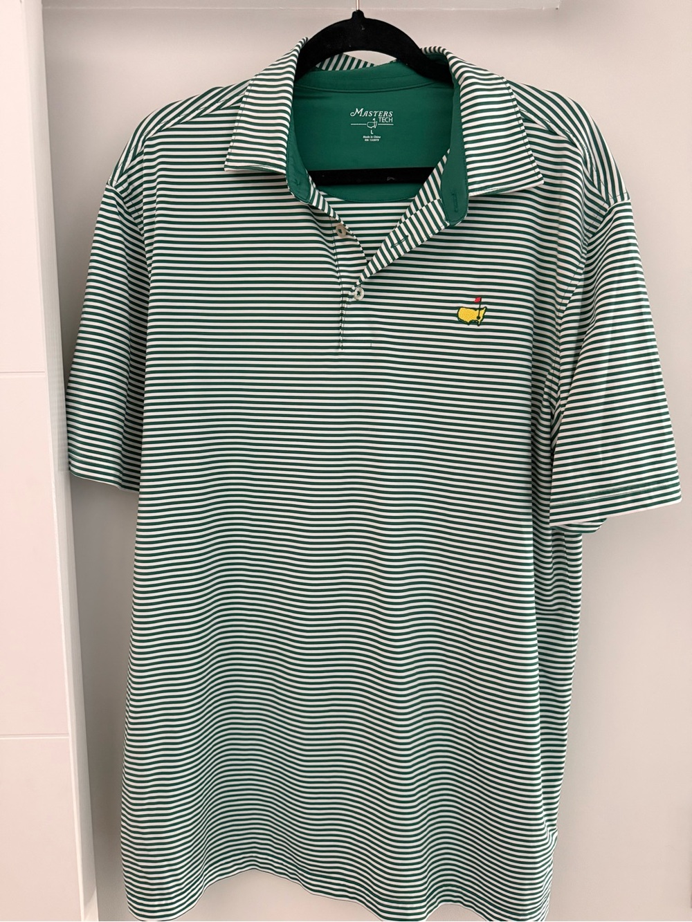 Masters Tech Augusta ANGC Performance Striped Green Men's Polo Shirt - L - EUC